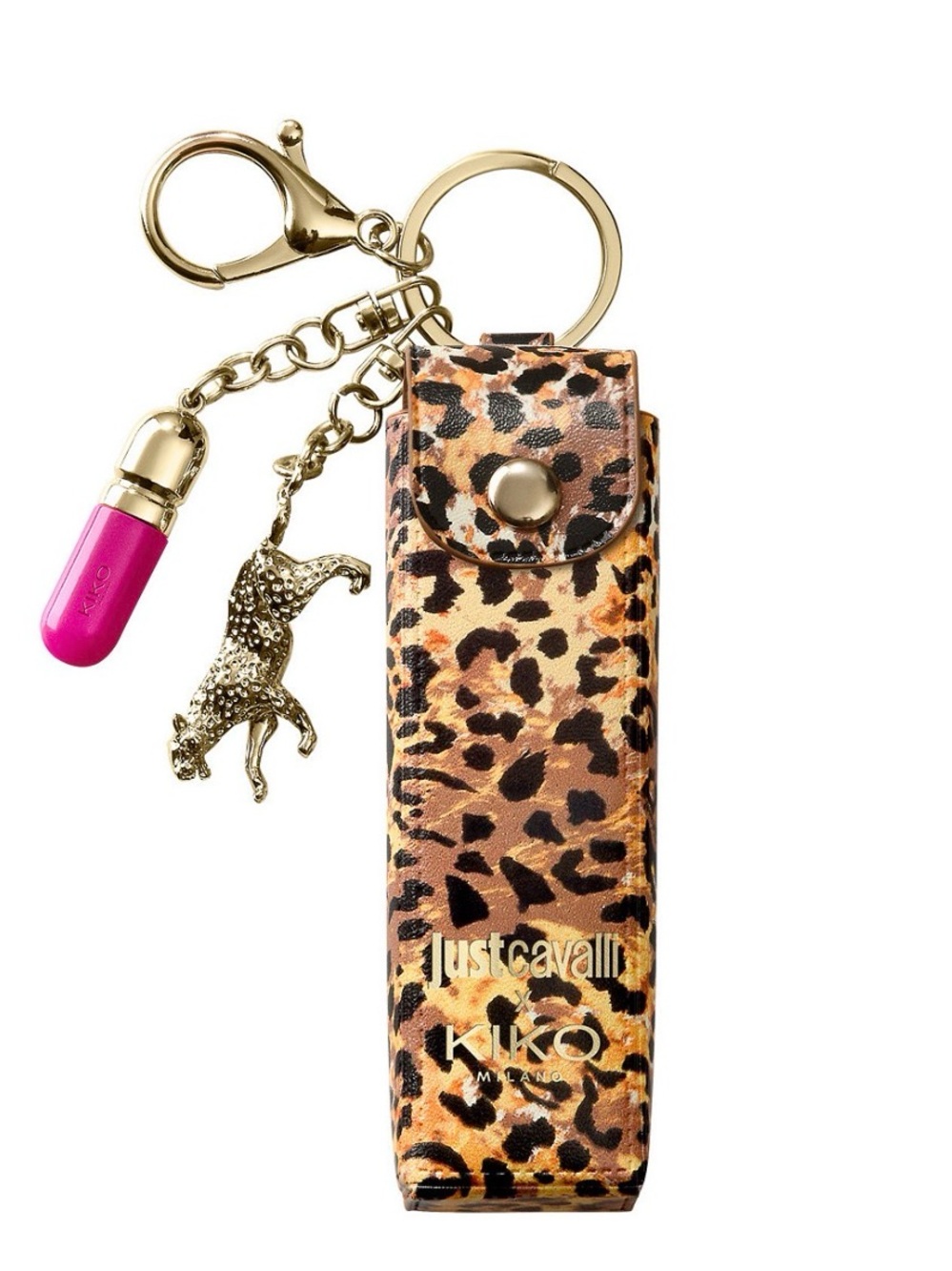 NWT Just Cavalli x KIKO Pink Leopard Lipstick Key Charm with Pouch. Wild Glam 02